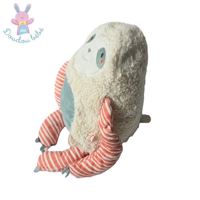Doudou Paresseux Moris blanc bleu rayé médium 40 cm NOUKIE'S - photo numéro 2