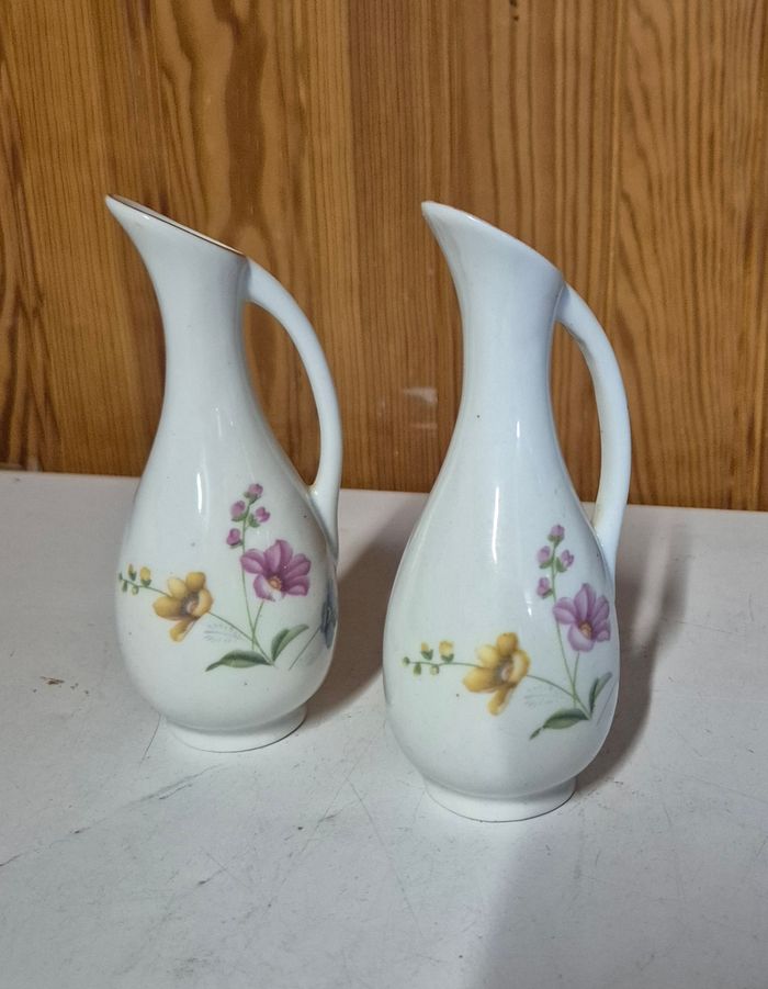 Lot 2 vases avec anses porcelaine chinoise blanche fleurie porcelain - photo numéro 3