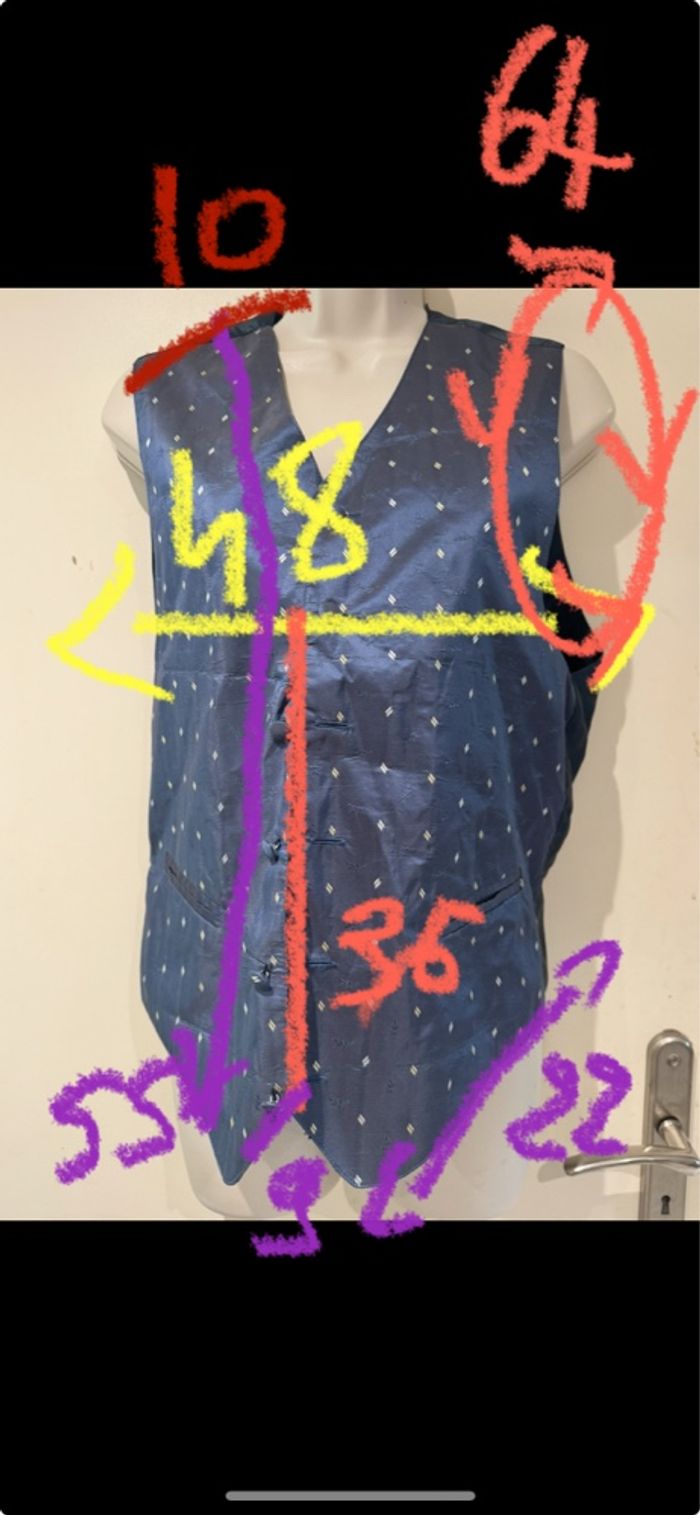 Spencer gilet de costume,, soie taille S bleu, blanc - photo numéro 4