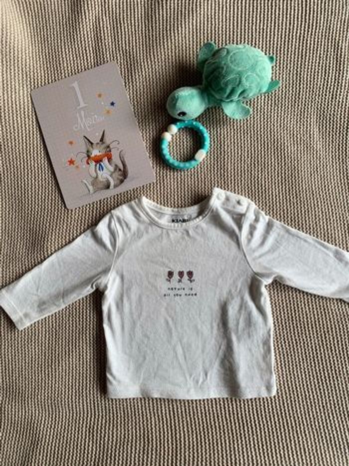 T-shirt manches longues blanc kiabi 1 mois