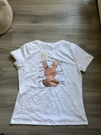 T-shirt lapin strass rose