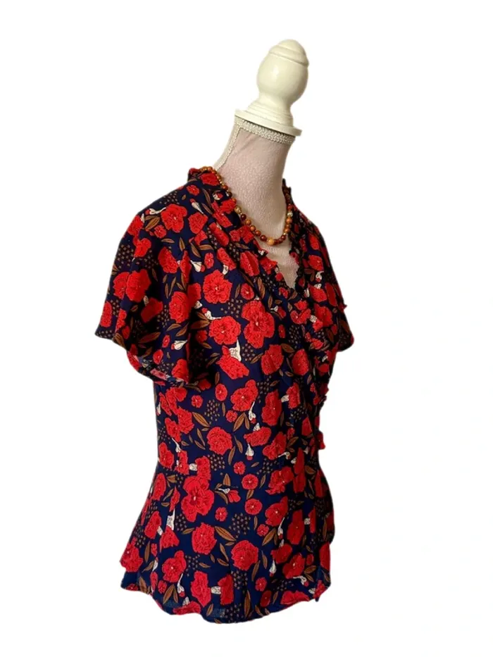 🌺 Chemisier cache-cœur bohème romantique S/36 Andy & Lucy Boho chic floral wrap blouse🌺 - photo numéro 3