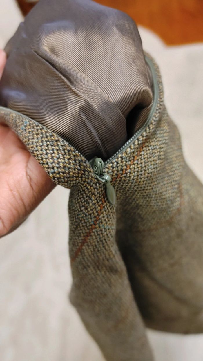 Belle jupe vintage épaisse carreaux vert brun zip invisible doublé tissu irisé - photo numéro 7