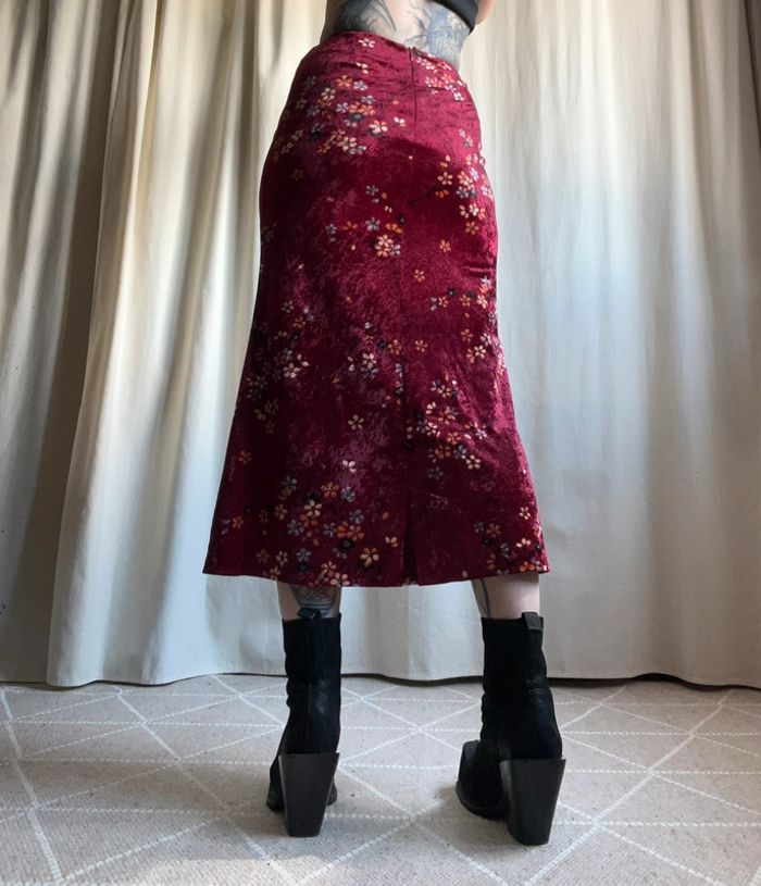 Jupe longue velours fleurs Whimsigoth Vampire vintage 90s - Taille S - photo numéro 3