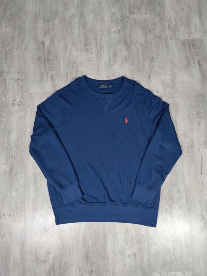 Pull Crewneck Ralph Lauren Bleu Marine Logo Brodé Orange Taille L Homme - photo numéro 3