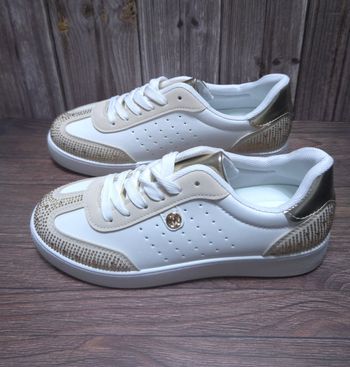 Baskets Femme Blanches & Or - Détails Strass Chic - Neuves Taille 41