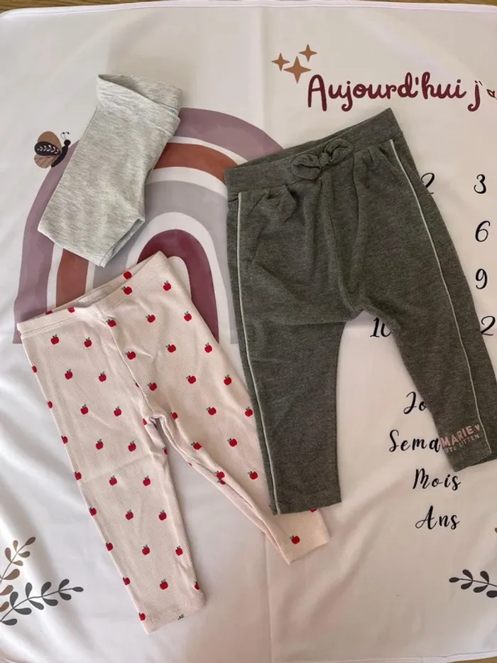 Lot de 3 leggings bébé fille – Taille 18 mois / 80-81 cm 👧👖