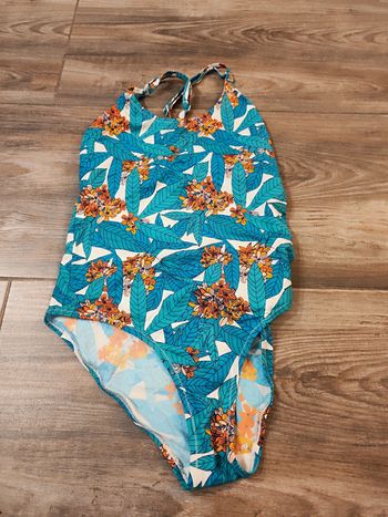 Maillot de bain une pièce feuillage et fleurs vert et orange Princesse Tam.tam Uniqlo Taille M