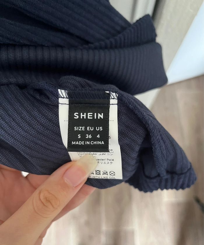 Robe salopette en velours côtelé, bleu marine, SHEIN, M - photo numéro 2
