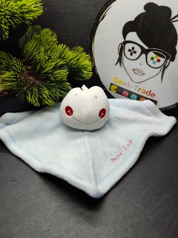 Doudou plat Bleu grenouille Sucre d'orge carré sourire Rouge Rond Croix Blanc