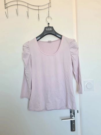 T-shirt rose pâle T.2 manches 3/4