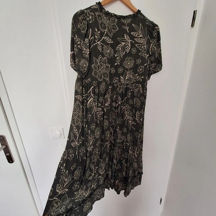 Robe longue bohème volantée crépon fils dorés - photo numéro 2