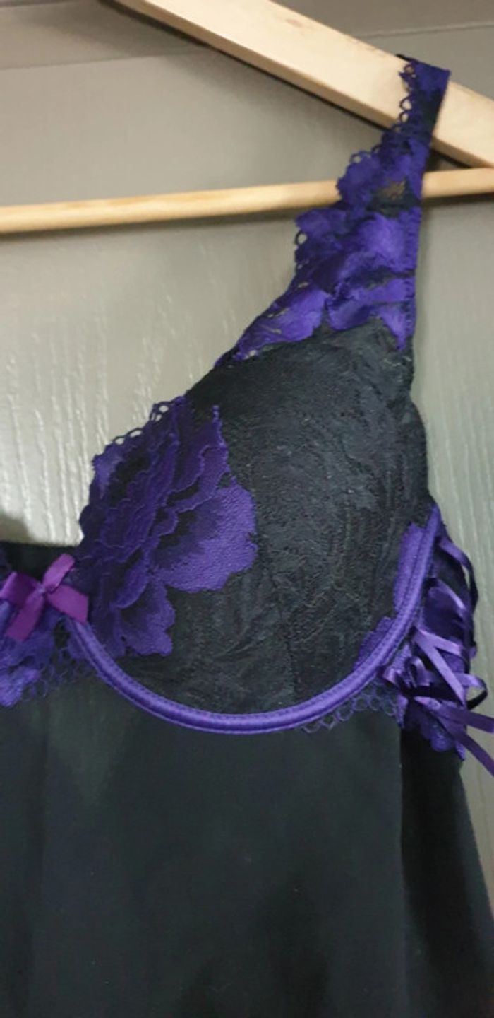 Nuisette dentelle noire et violette "Rouge Gorge" - photo numéro 2