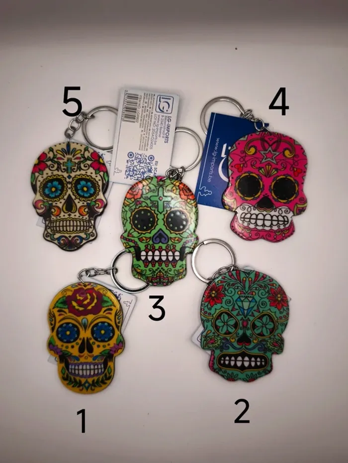 1 Porte-clés, bijou de sac tête de mort calavera style mexicain