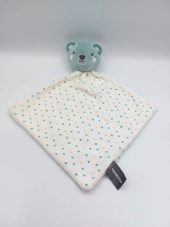 Doudou plat ours bleu vert blanc pois jaune vert ORCHESTRA PREMAMAN