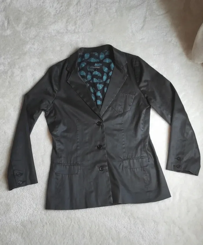 Veste blazer noir toile enduite Cotélac T1 coton élasthanne