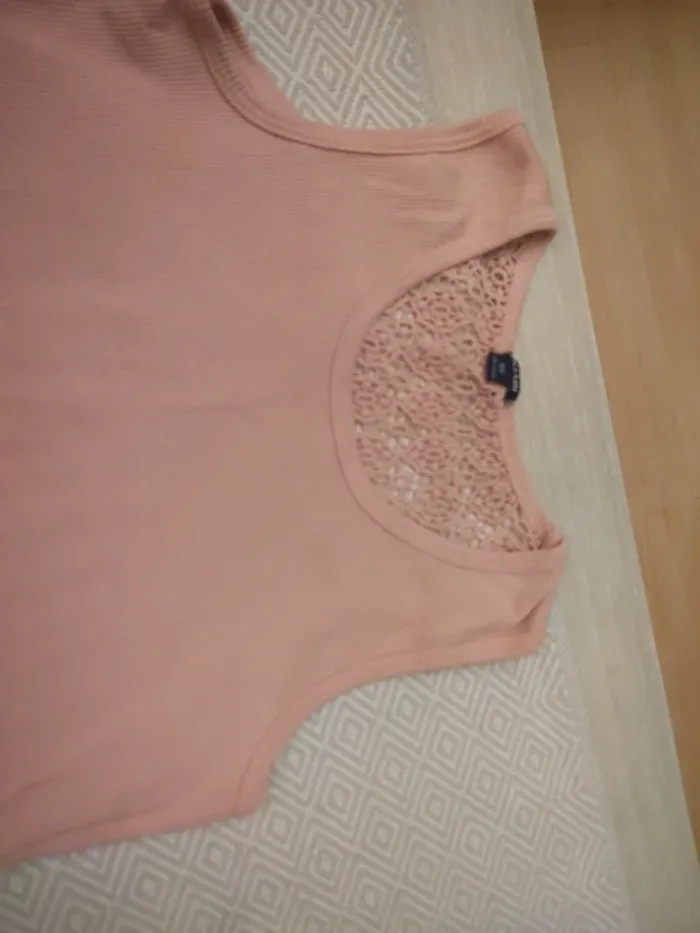 Débardeur côtelé dos dentelle vieux rose 10 ans kiabi - photo numéro 3