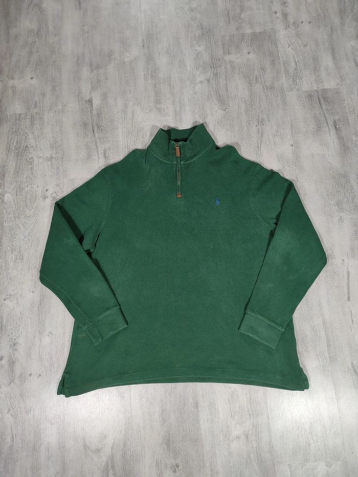 Pull Half Zip 1/4 Zip Col Camionneur Ralph Lauren Vert Logo Brodé Violet Taille 2XL Homme - photo numéro 3