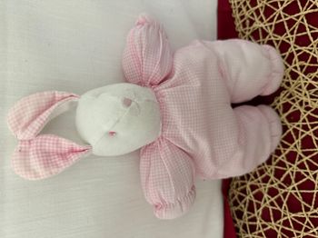 doudou lapin vichy rose blanc