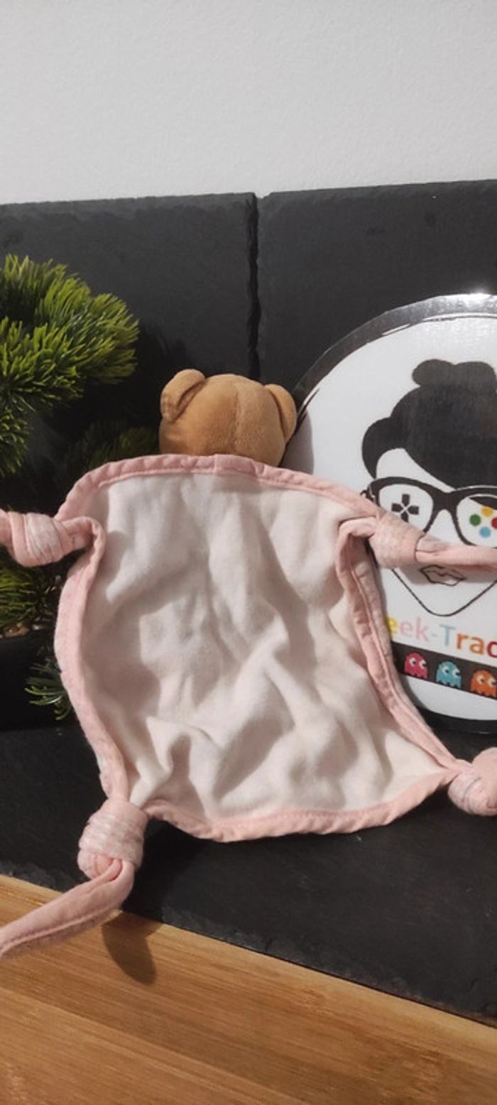 Doudou plat ours blanc rose fleurs patchwork lilirose marron endormi kaloo vichy carreaux - photo numéro 2