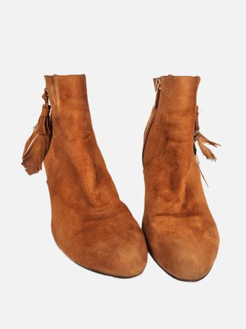 Bottines Bocage Femme Daim Marron Franges Plumes Taille 36 Talon Fermeture Éclair