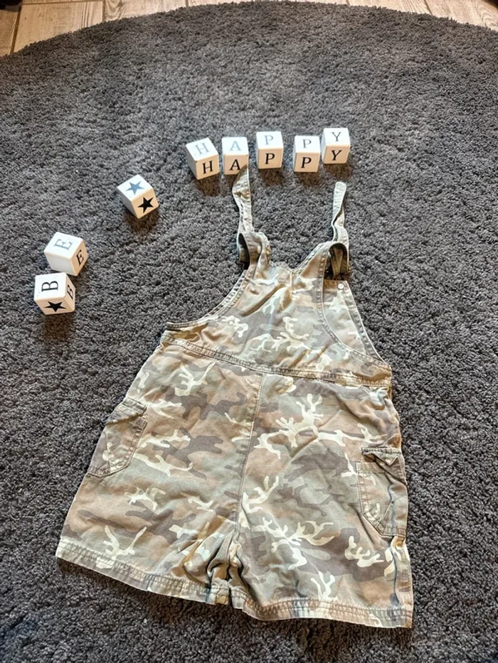 Combi short salopette short garçon treillis kaki 3 ans garçon - photo numéro 2