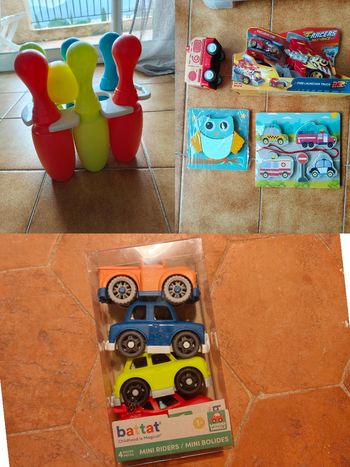 Lot 6 jouets en bois et voitures 