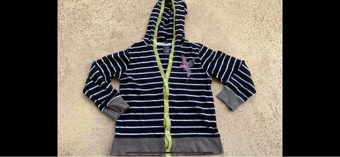 Gilet Tuffer rayé à capuche  Noir blanc et anis