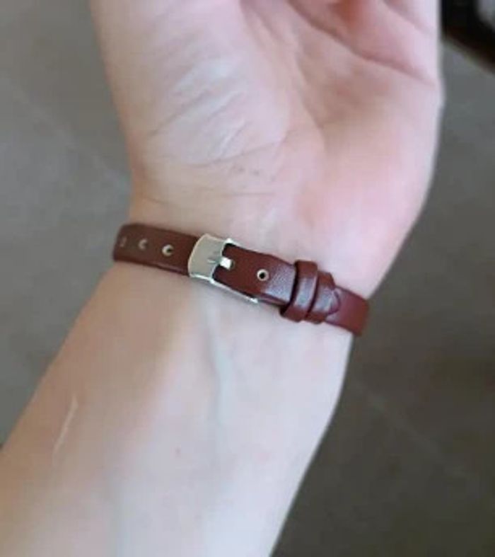 Montre style vintage et rétro, cadran marron cuir brun et doré - photo numéro 2
