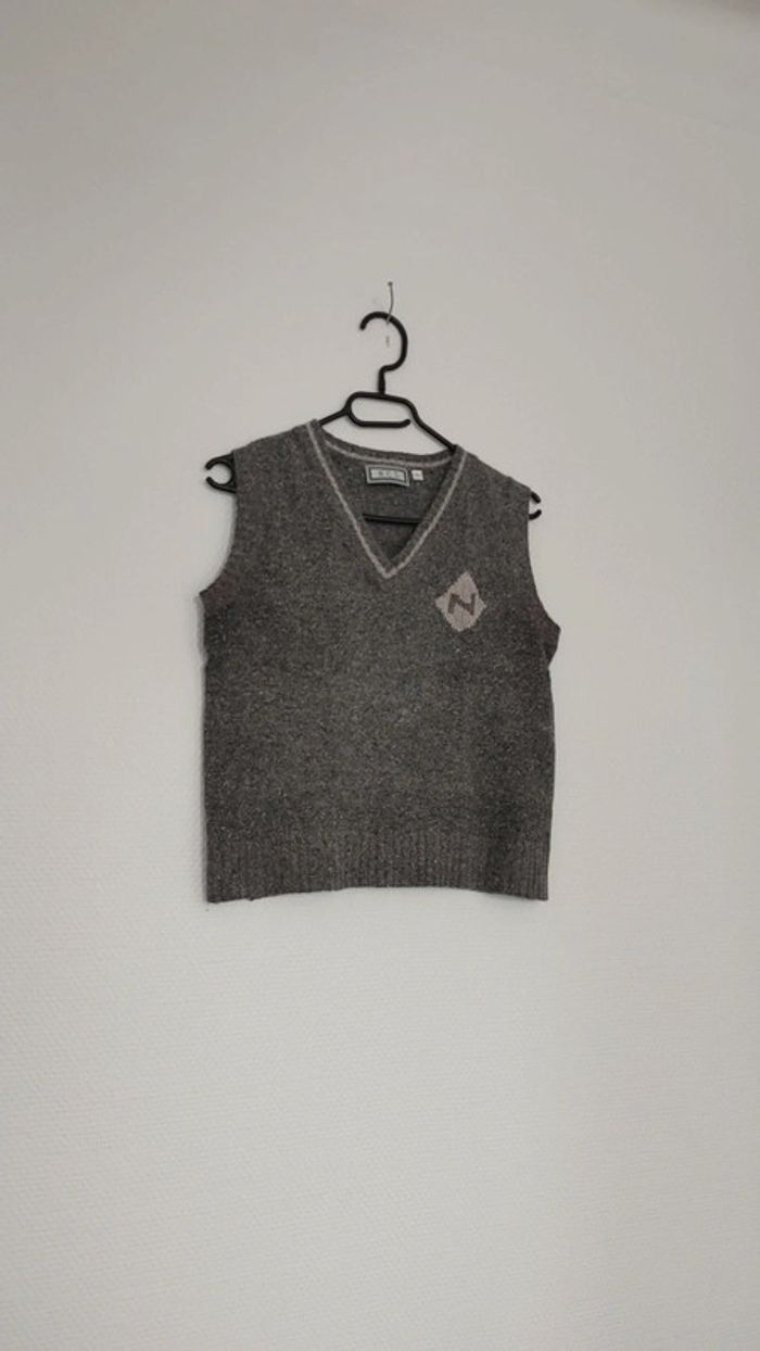 Pull sans manche col V gris perle en soie polyamide et angora - photo numéro 3