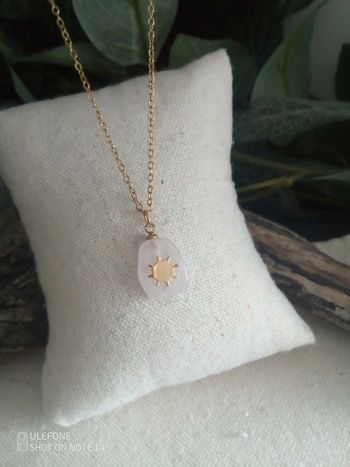 Collier quartz rose soleil doré
