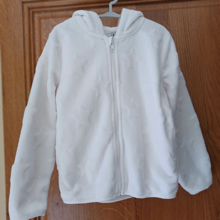 Veste très douce à capuche blanche 6 ans La Halle.
