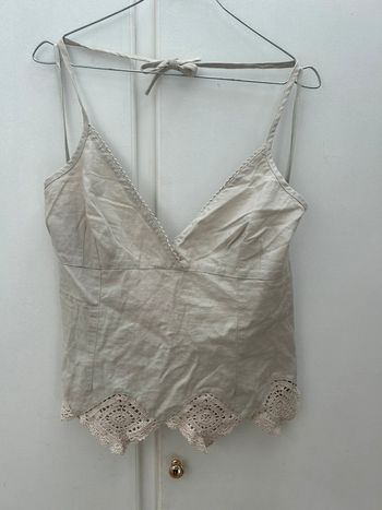 Top beige à dentelles en lin et coton taille 42 h&m