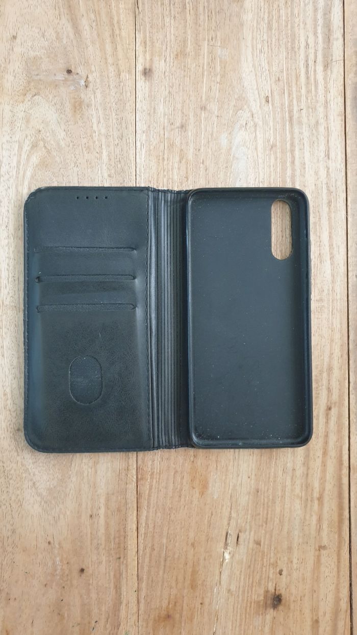 Housse de protection et porte cartes en cuir noir pour téléphone portable Huawei P20