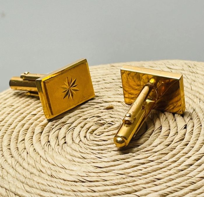 🔥 Paire Boutons de manchette vintage chic  rectangle . Plaqué or poinçon. - photo numéro 9