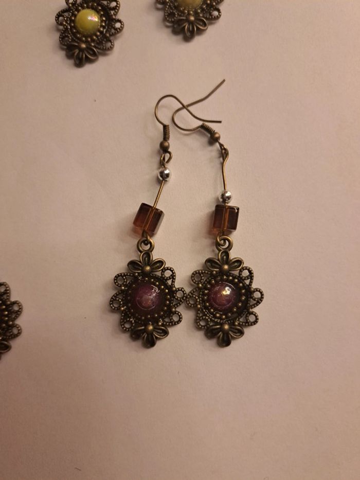 Lot de boucles d'oreilles pendante multicolore bronze - photo numéro 5