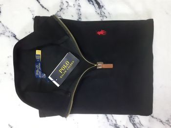 Pull half zip Ralph Lauren - Taille M - Couleur noir logo brodé rouge - Neuf