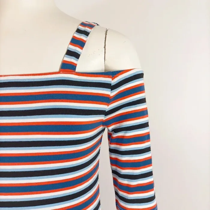 Body à rayures épaules dénudées multicolore bleu blanc orange style marin épaules nues taille S A551 - photo numéro 6