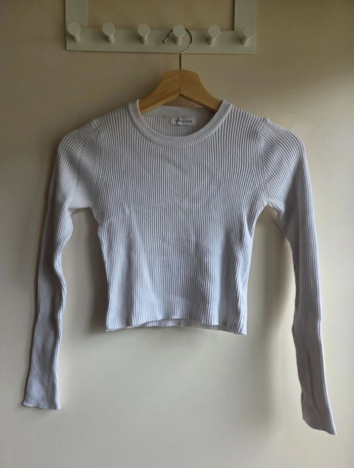 Pull court côtelé blanc Vintage Dressing - manches longues taille XS