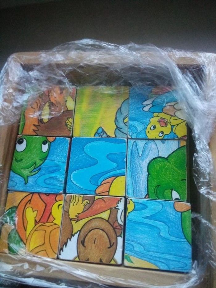 Puzzle bois animaux cube