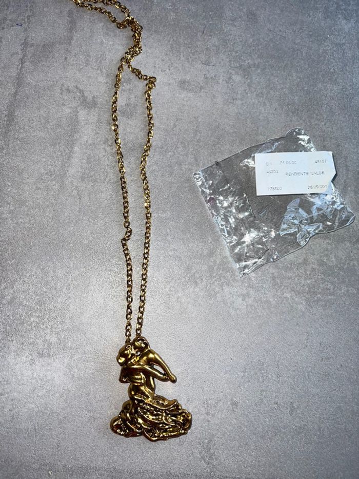 Collier sautoir danseurs valse neuf jaune doré long