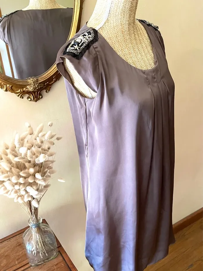 Robe gris Châtaigne Élégante satinée avec Détails en Sequins - photo numéro 8