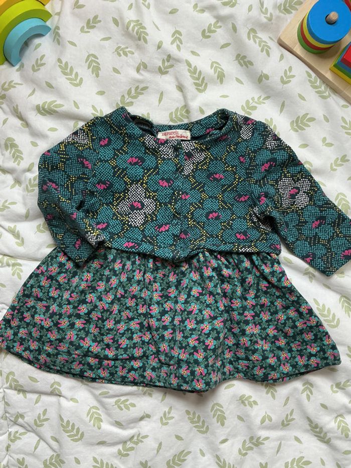robe manches longues vert motifs fleurs rose 3 mois du pareil au même - photo numéro 3