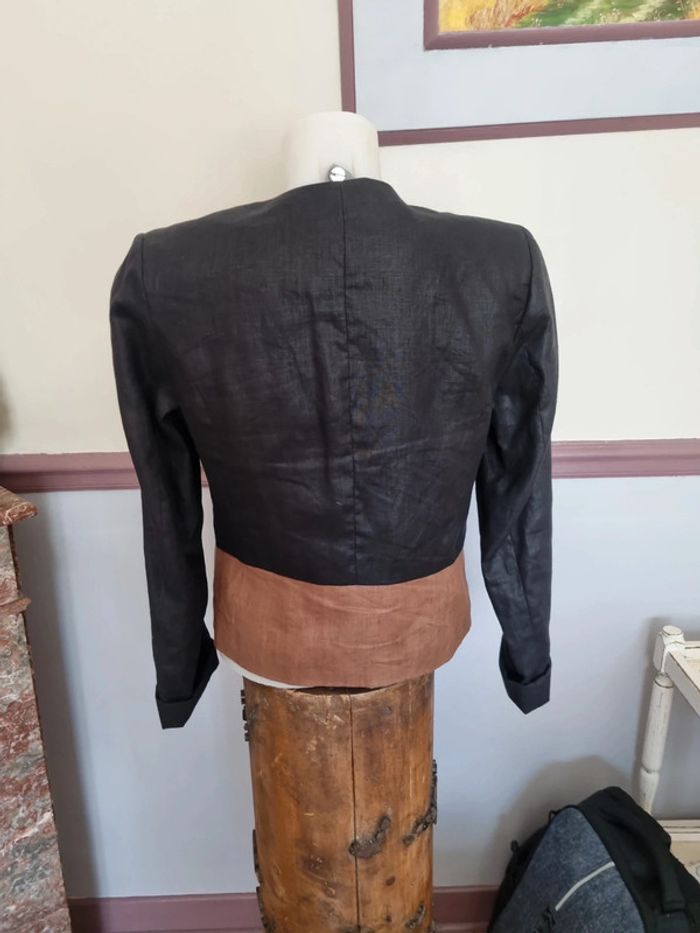 Veste lin noir et camel 40 camaïeu - photo numéro 5