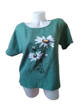 Tee shirt vert ample motif fleur