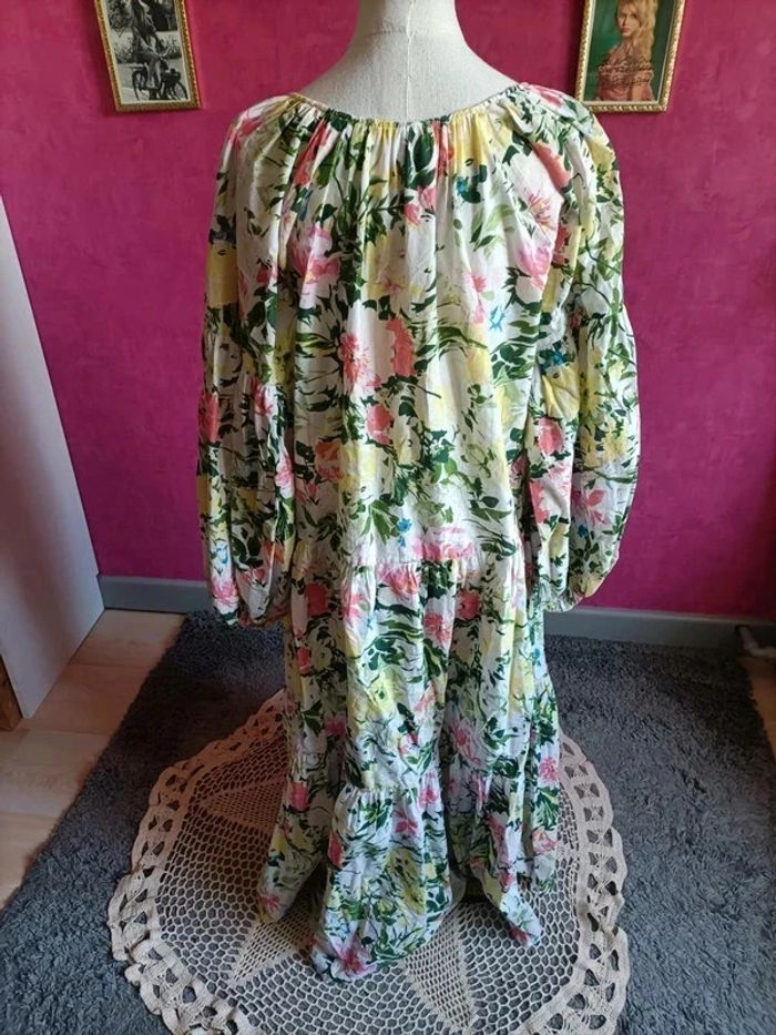 Robe maxi vaporeuse manches longues bouffantes style bohème à fleurs H&M taille M - photo numéro 4