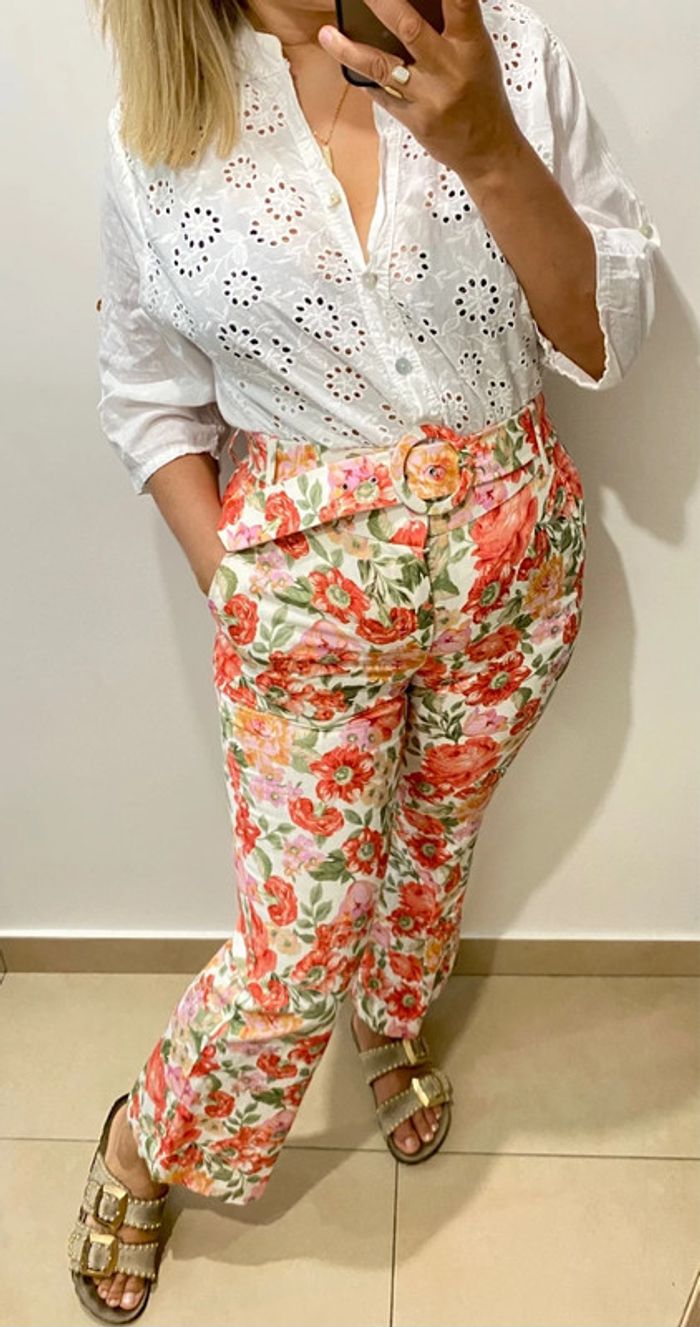 🧡Pantalon Fleuri Mango Taille 38 - photo numéro 2