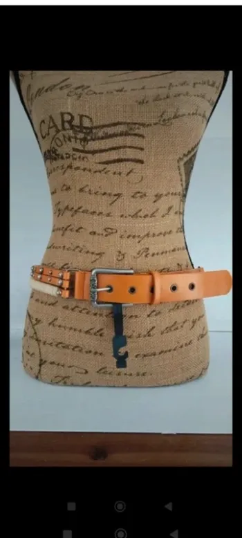 Ceinture trois rangs orange et beige 85 cm