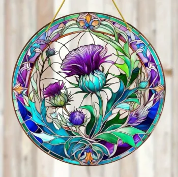 Décoration de fenêtre ou attrape soleil en Plexiglas avec des chardons