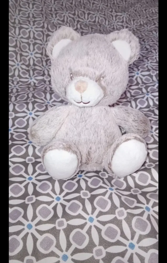 Petit doudou ourson gris et blanc, naissance, TEX, neuf
